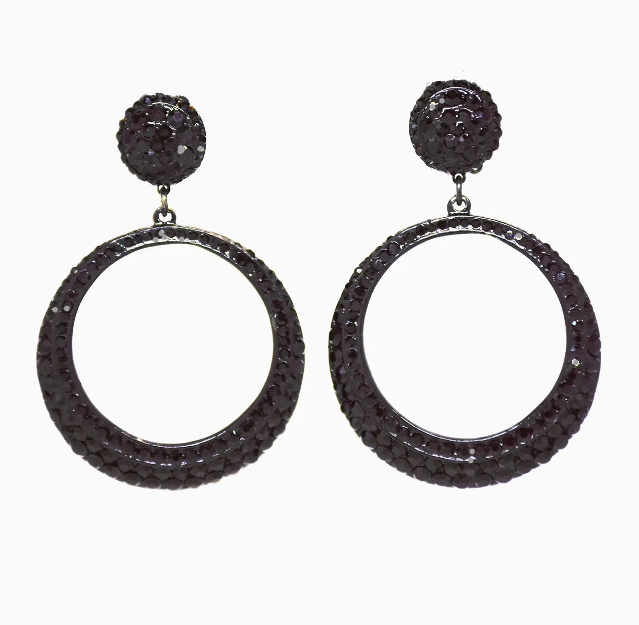 127  Gunmetal and jet pave drop hoop clip earring