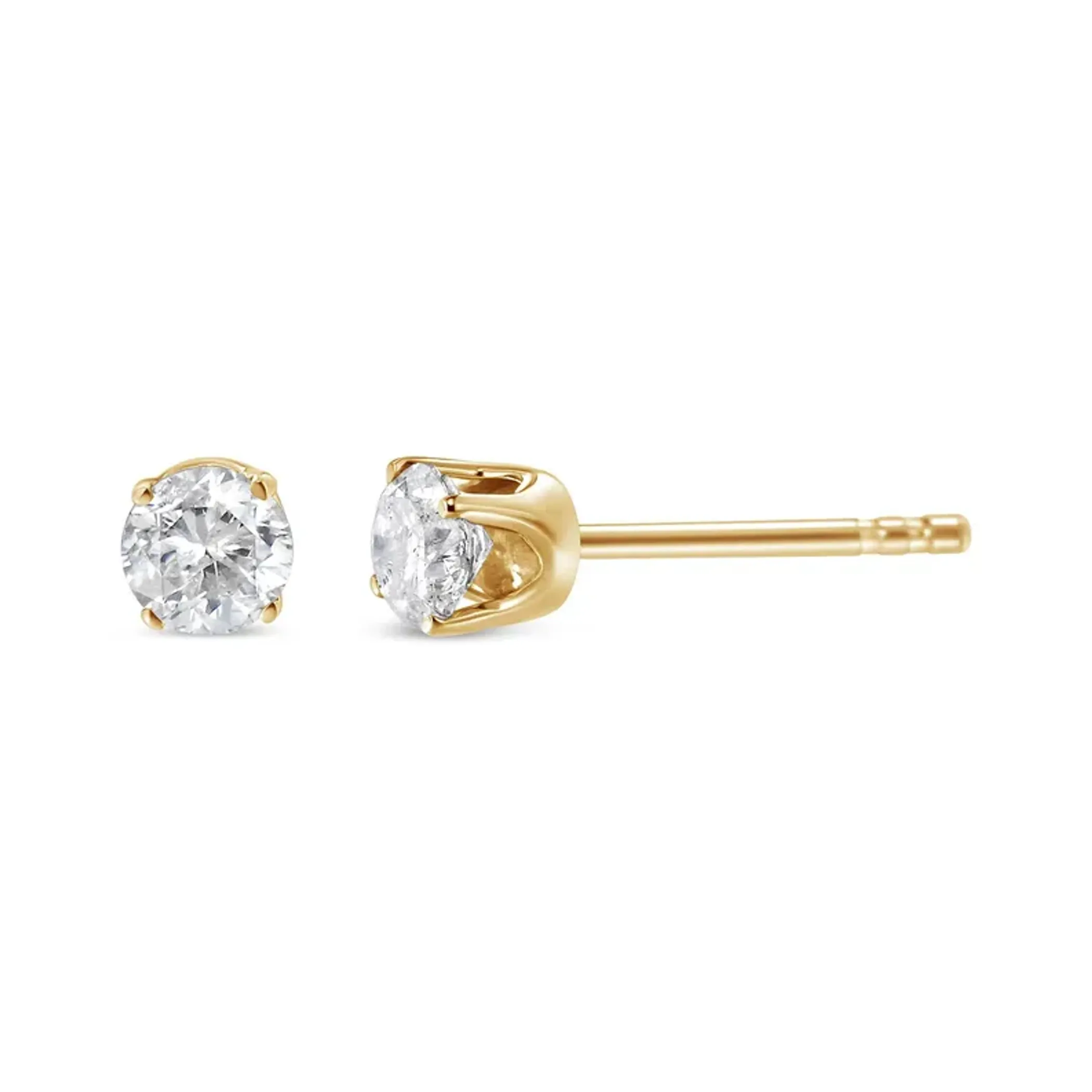 14K Yellow Gold 1/4 Cttw Round Brilliant-Cut Near Colorless Diamond Classic 4-Prong Stud Earrings (J-K Color, SI1-SI2 Clarity)