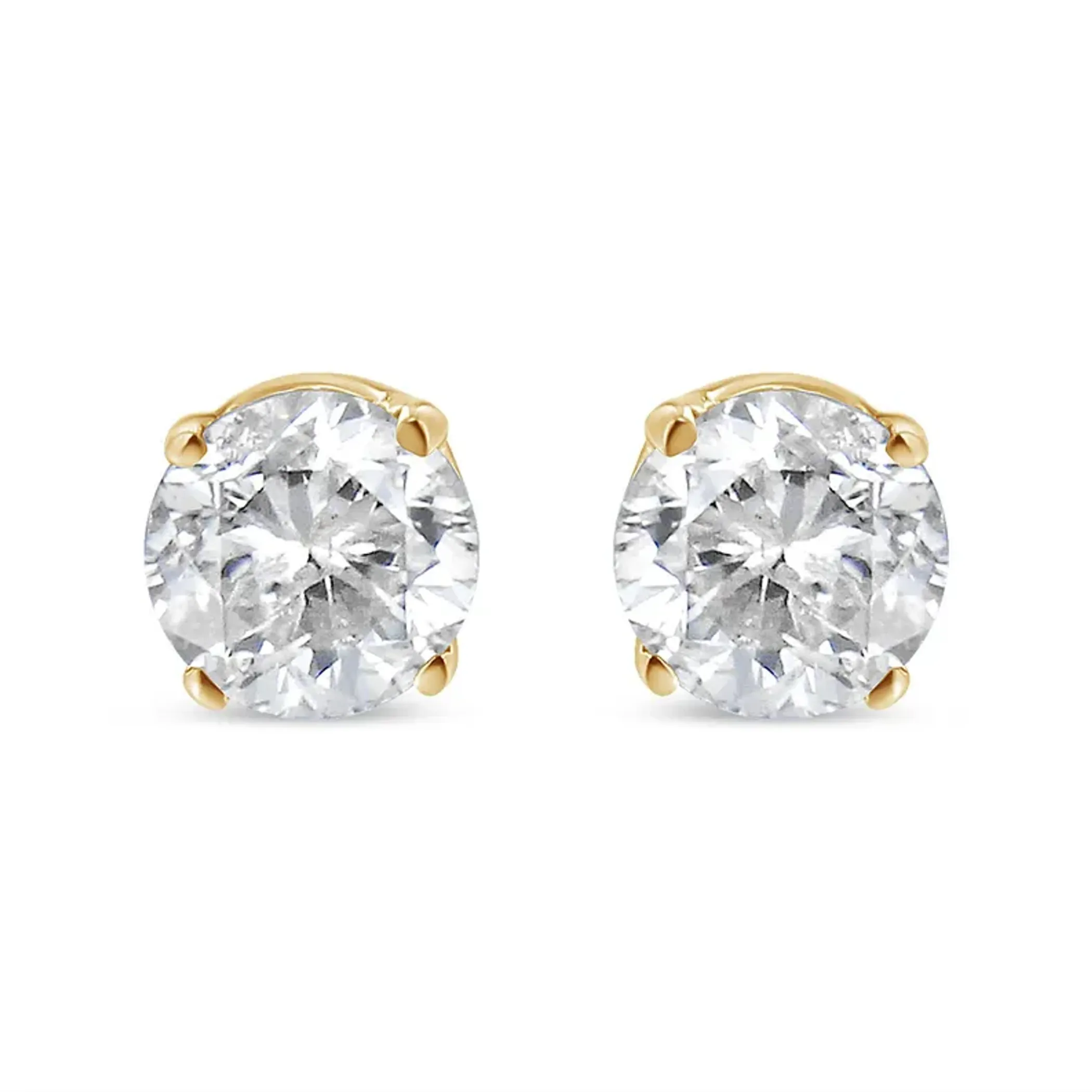 14K Yellow Gold 1/4 Cttw Round Brilliant-Cut Near Colorless Diamond Classic 4-Prong Stud Earrings (J-K Color, SI1-SI2 Clarity)