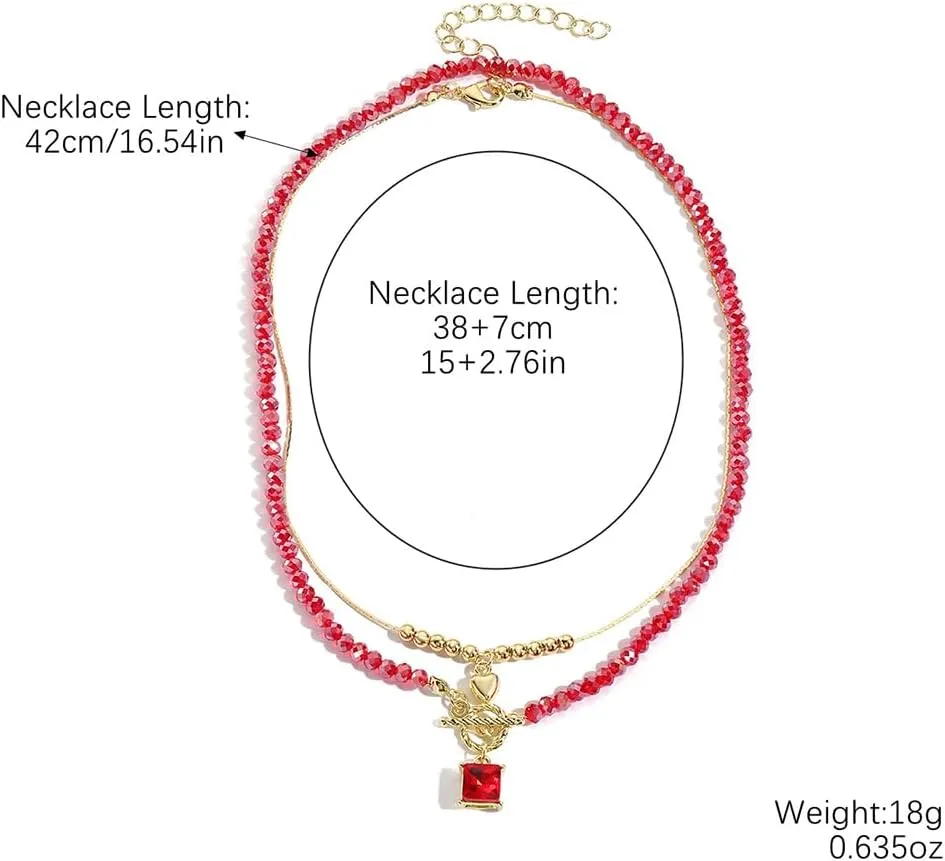 2PCS Crystal Beaded Necklace for Women Pearl Choker Necklaces Trendy Heart Water Drop Pendant Necklace for Women Summer Jewelry