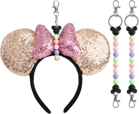 2Pcs Mouse Ear Headband Holders for Backpack Bag Park Trip Essentials Accessories Beaded Lanyard Keychain