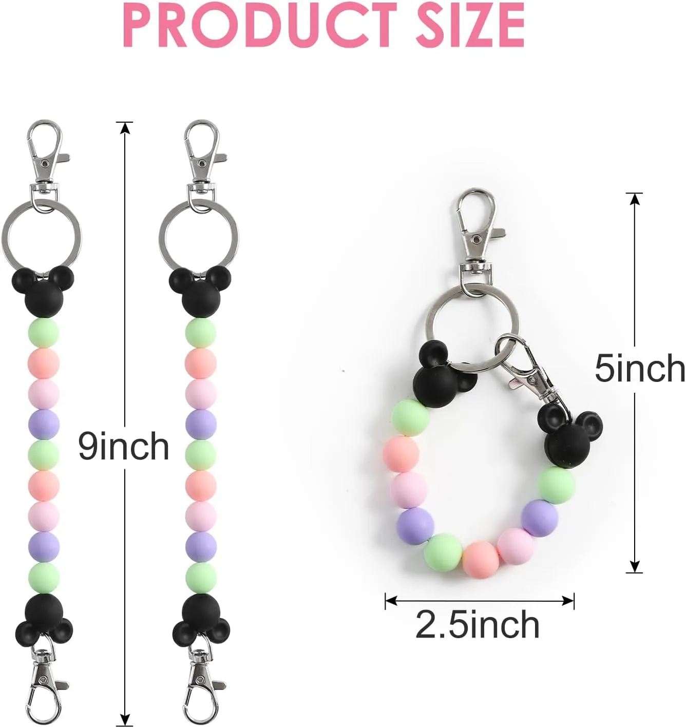 2Pcs Mouse Ear Headband Holders for Backpack Bag Park Trip Essentials Accessories Beaded Lanyard Keychain