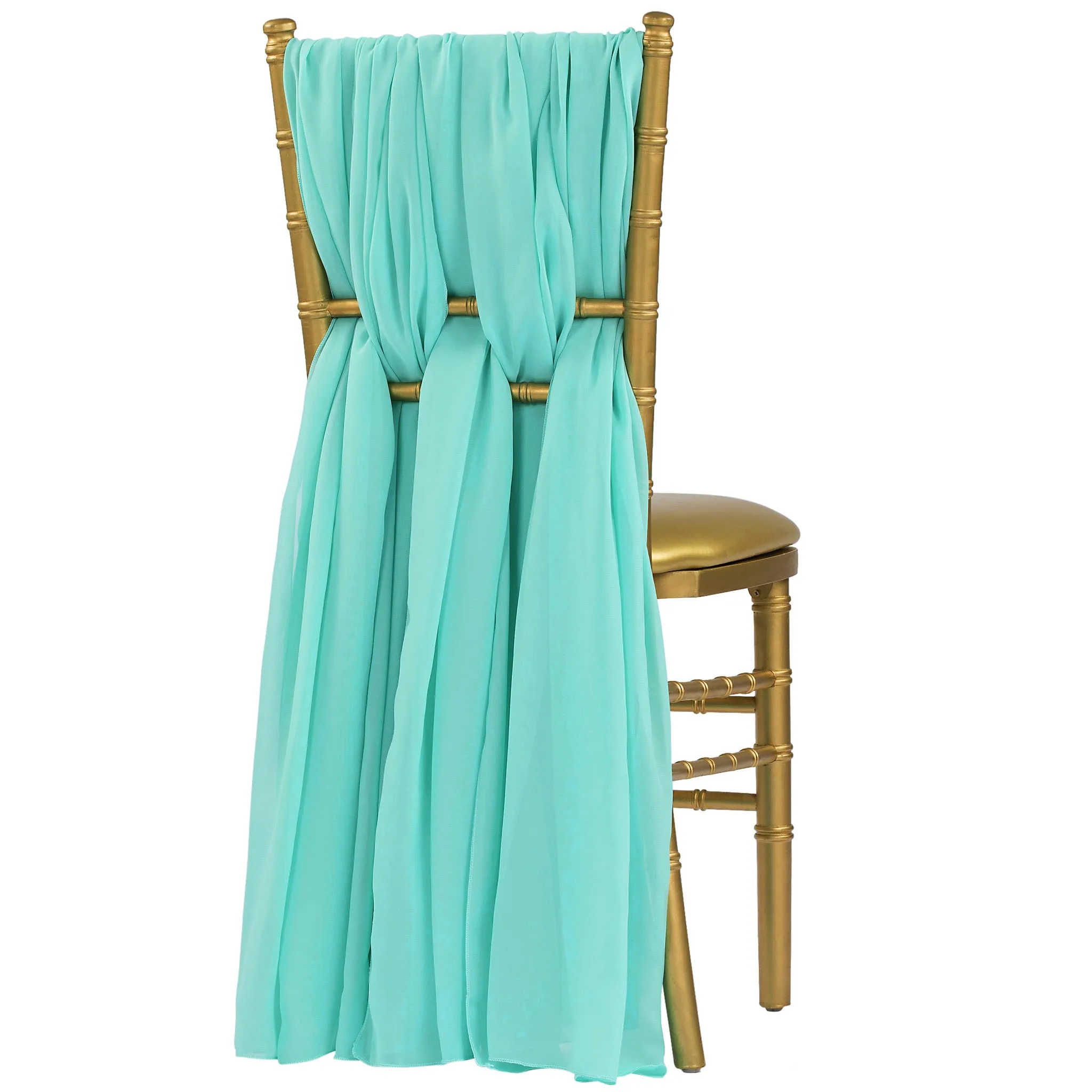 5pcs Pack of Chiffon Chair Sashes/Ties 19" x 72" - Turquoise