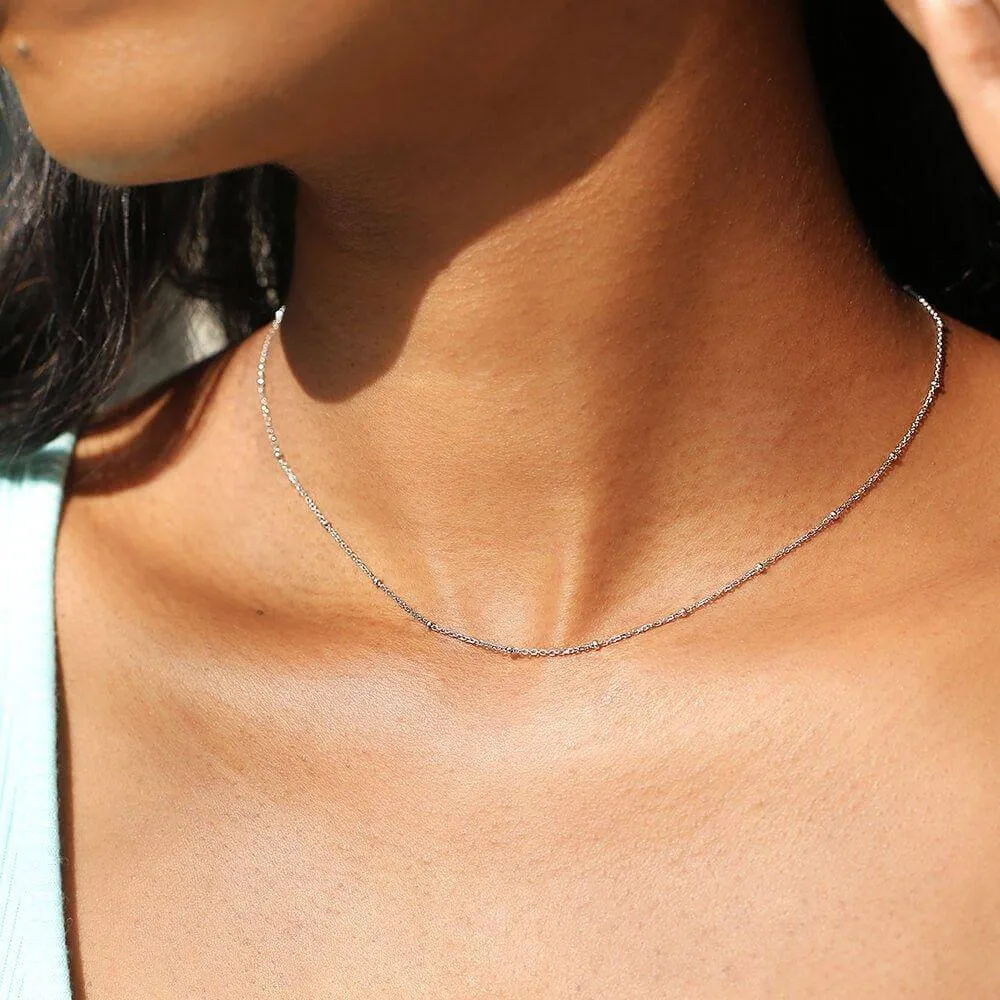 925 Silver White Gold Plated Chain Necklace