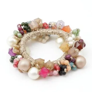 Acrylic vivid color Ball Ponytail Holder Beaded Crochet Knit Wrapped Elastic hair tie pretty women hair accessory