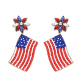 American Flag Seed Bead Jeweled Earring
