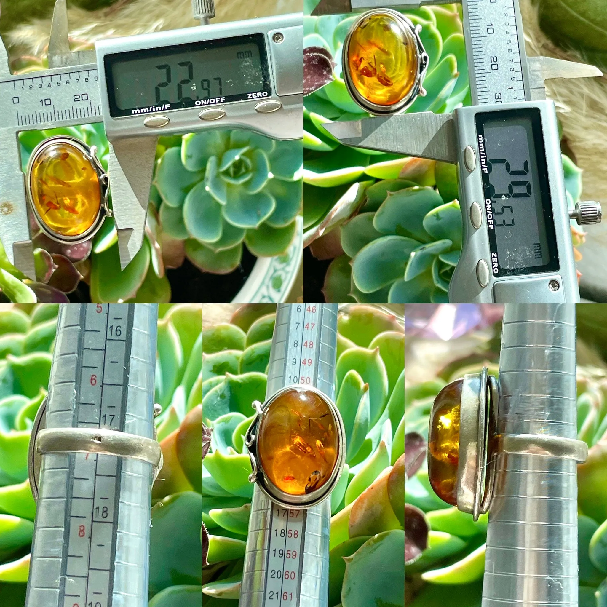 Antique Sterling Silver 925 Amber Oval Artisan Handmade 10.27g Size 7 Ring