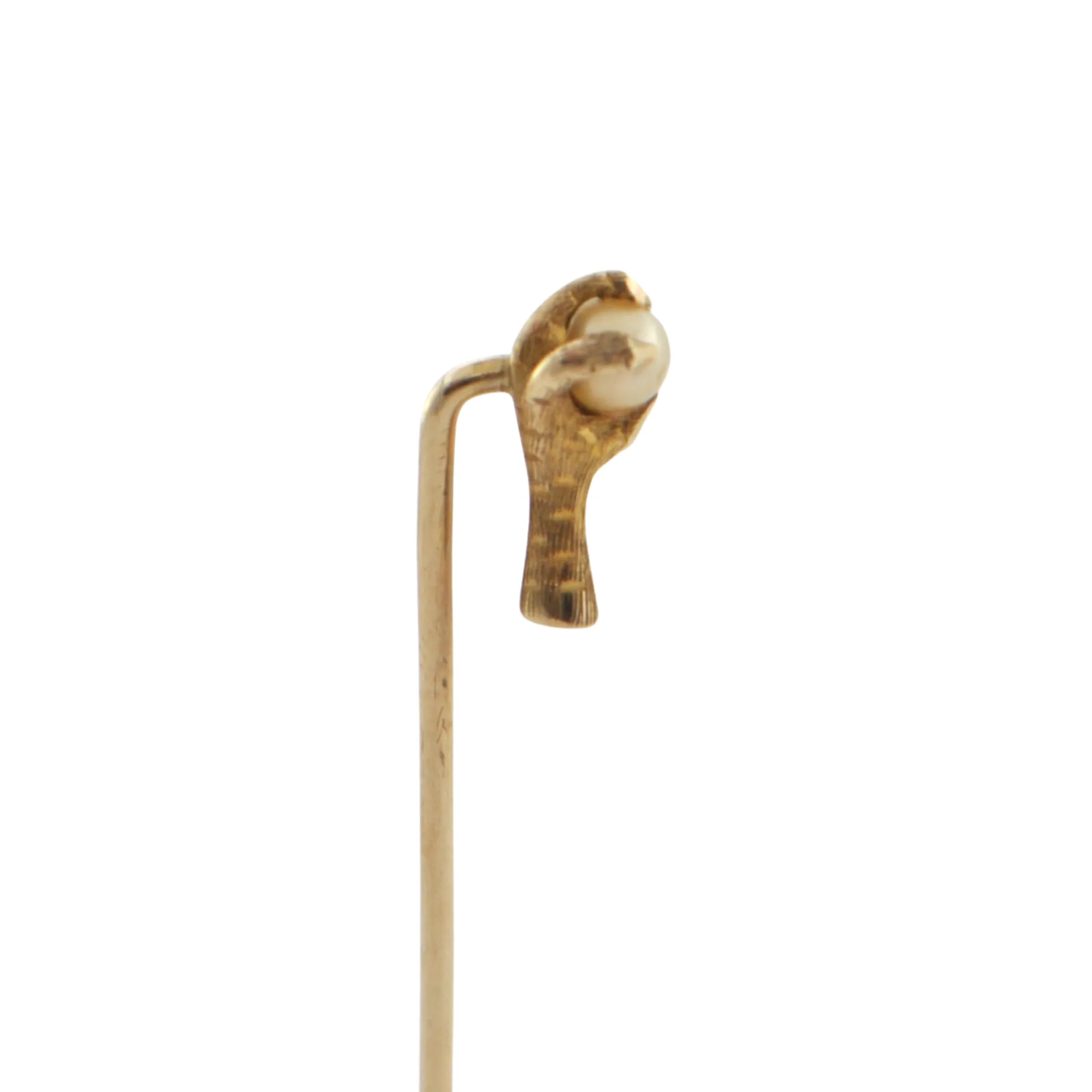 Antique Victorian Bird Talon and Pearl 14K Yellow Gold Long Stem Lapel Pin