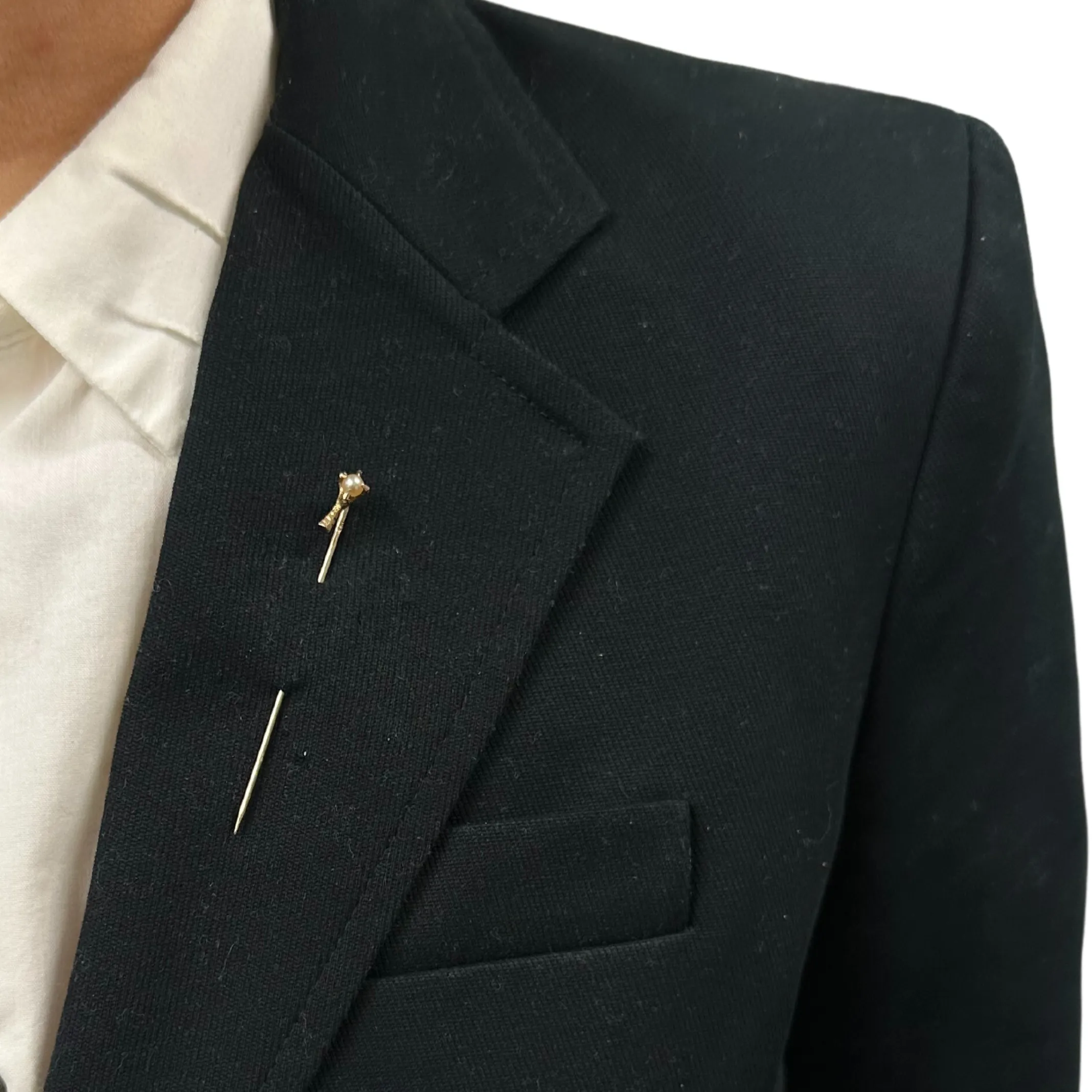 Antique Victorian Bird Talon and Pearl 14K Yellow Gold Long Stem Lapel Pin