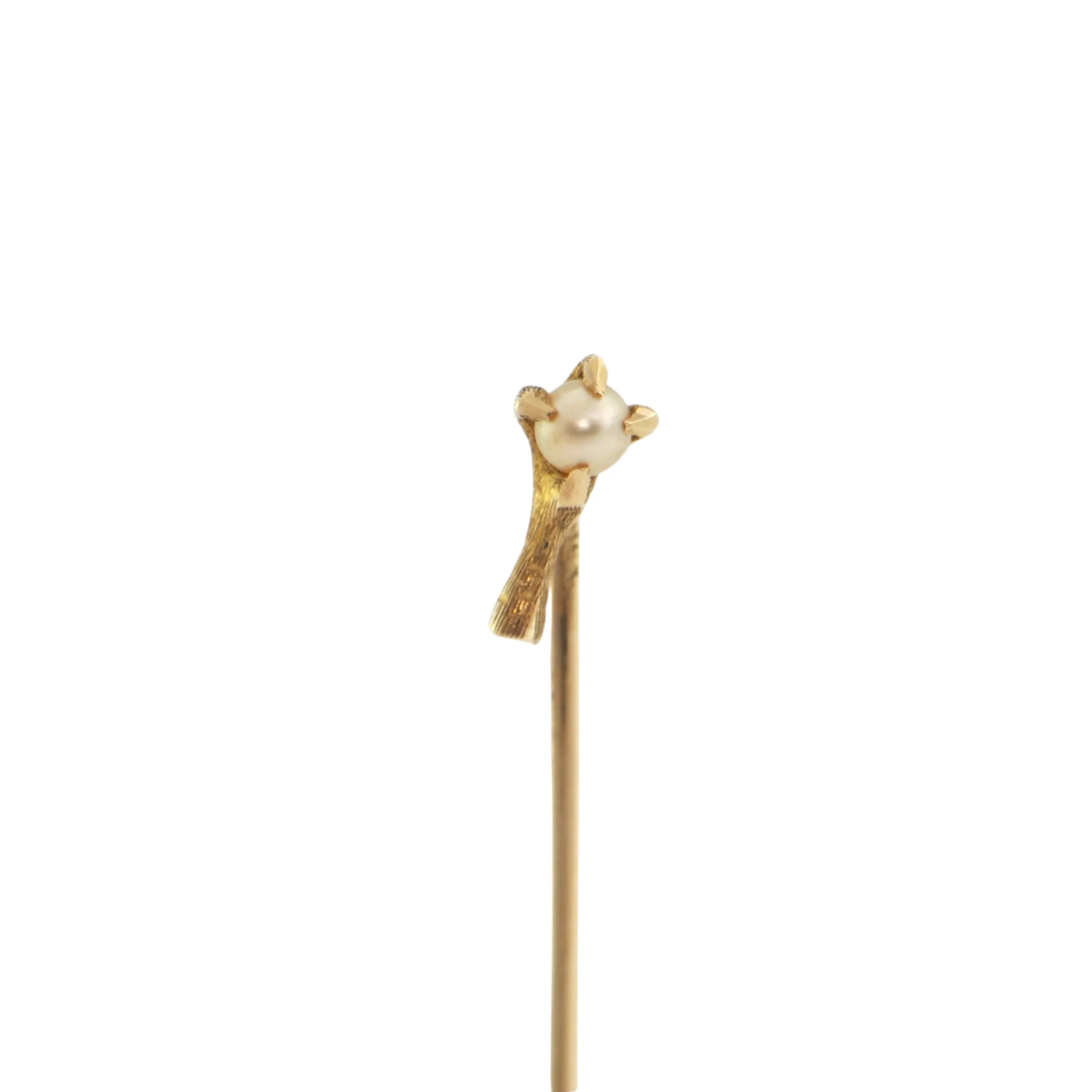 Antique Victorian Bird Talon and Pearl 14K Yellow Gold Long Stem Lapel Pin