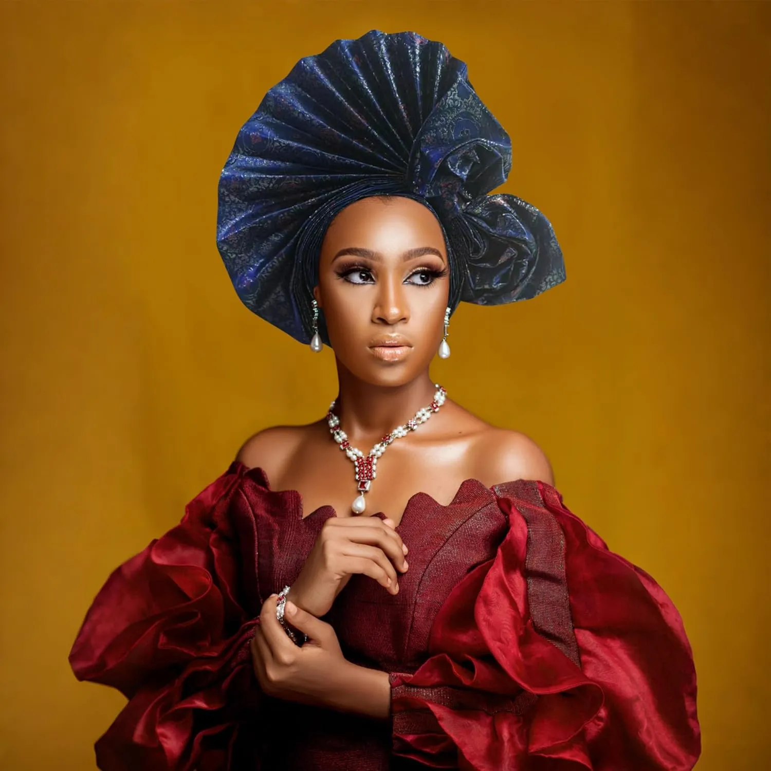 Auto Gele African Head Tie of Nigeria ASO Oke Headwraps Hat Turban Wedding Party Handmade Elegant Hair Wear Cap for Women