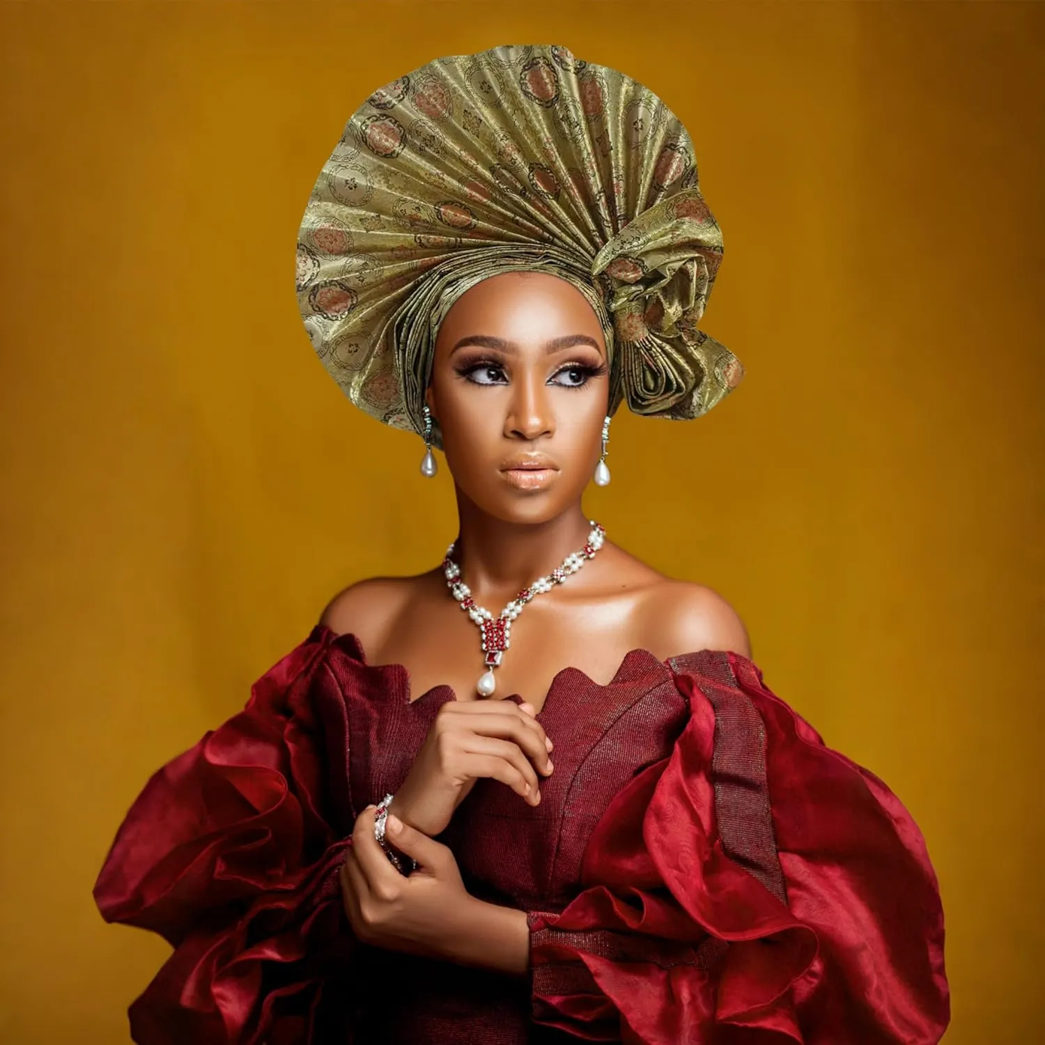 Auto Gele African Head Tie of Nigeria ASO Oke Headwraps Hat Turban Wedding Party Handmade Elegant Hair Wear Cap for Women