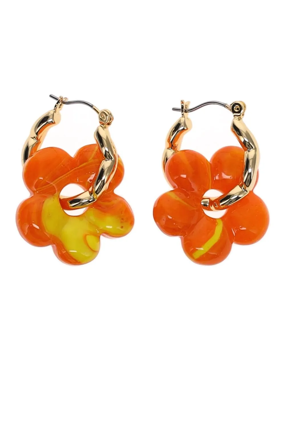 Aya Orange Floral Hoop Earrings
