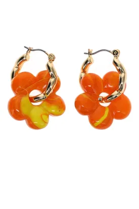 Aya Orange Floral Hoop Earrings