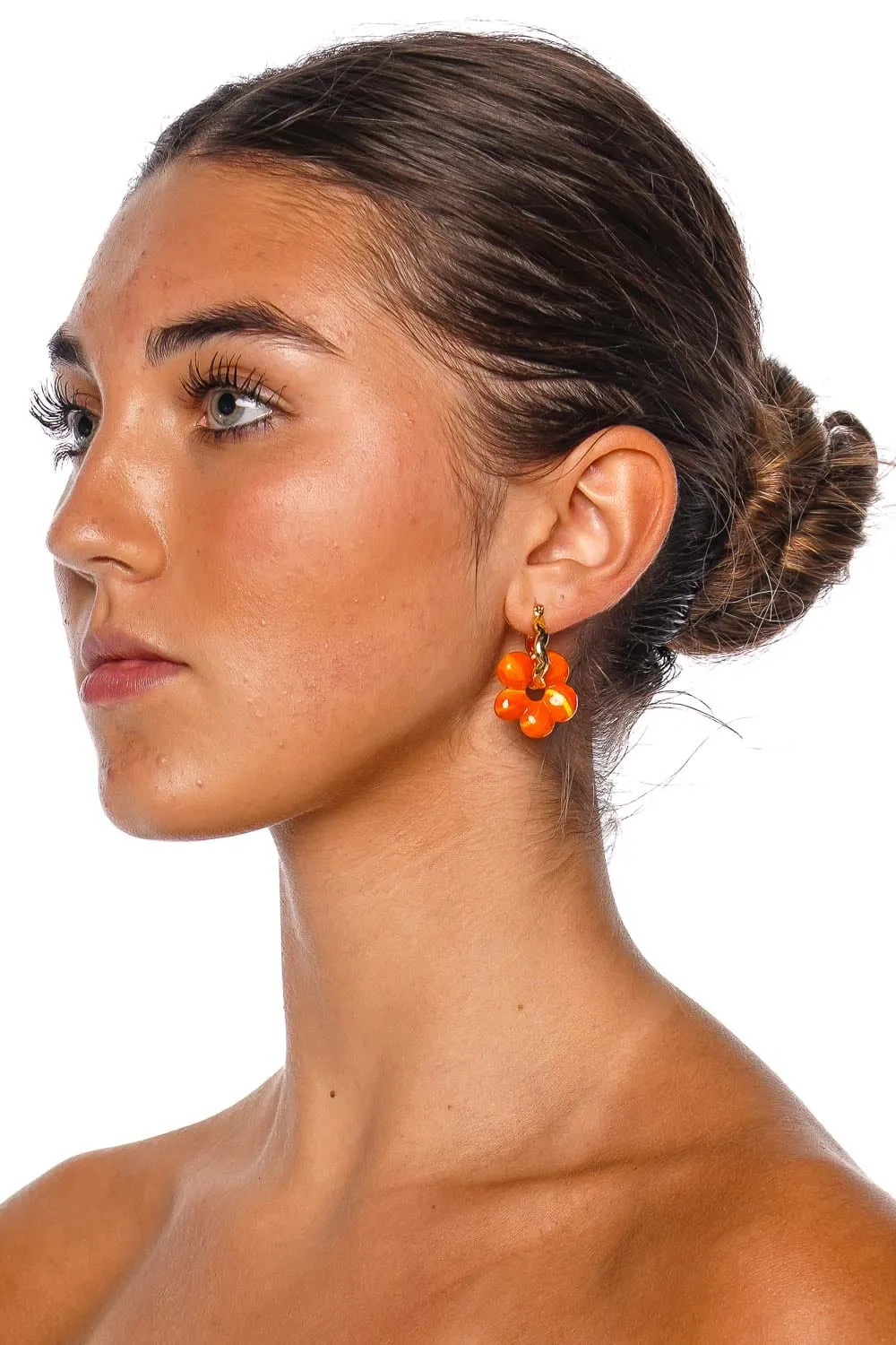 Aya Orange Floral Hoop Earrings