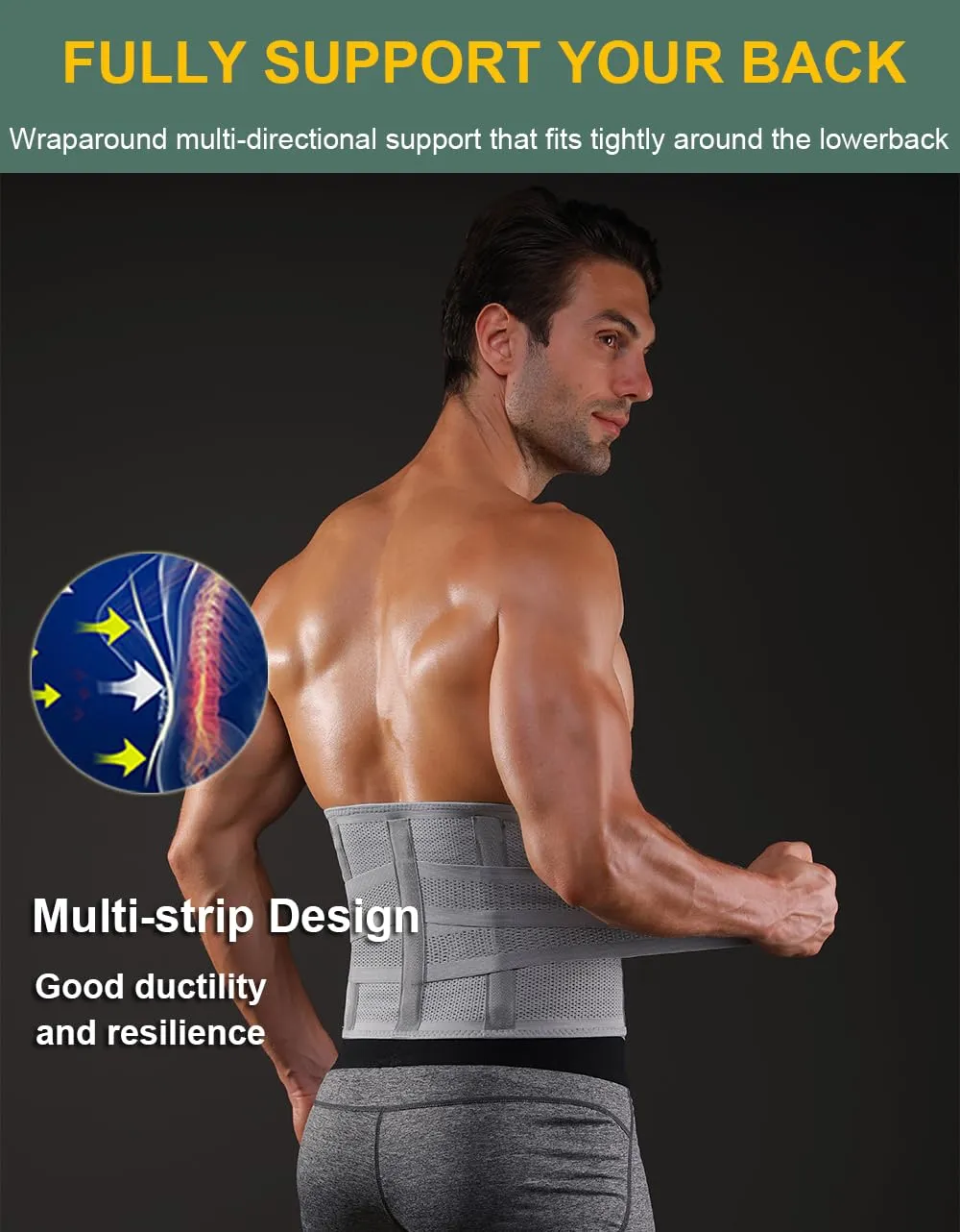 Back Brace for Lower Back Pain Men Women, Back Support Brace & Elastic Supports Belly Band Stomach Wrap Waist Belt Waist Trainer, Waist Brace Waist Trainer for Men Sciatica Pain Relief (Gray, Medium)