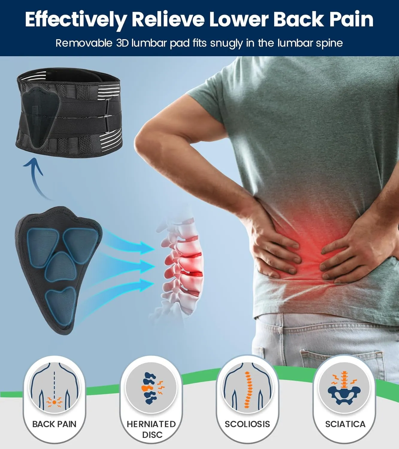 Back Brace for Women Men - Lower Back Pain Relief Back Support Belt with 3D Lumbar Pad Breathable Lumbar Support Brace for Scoliosis Herniated Disc Sciatica, Size S (Waist: 24.8"-32.3")