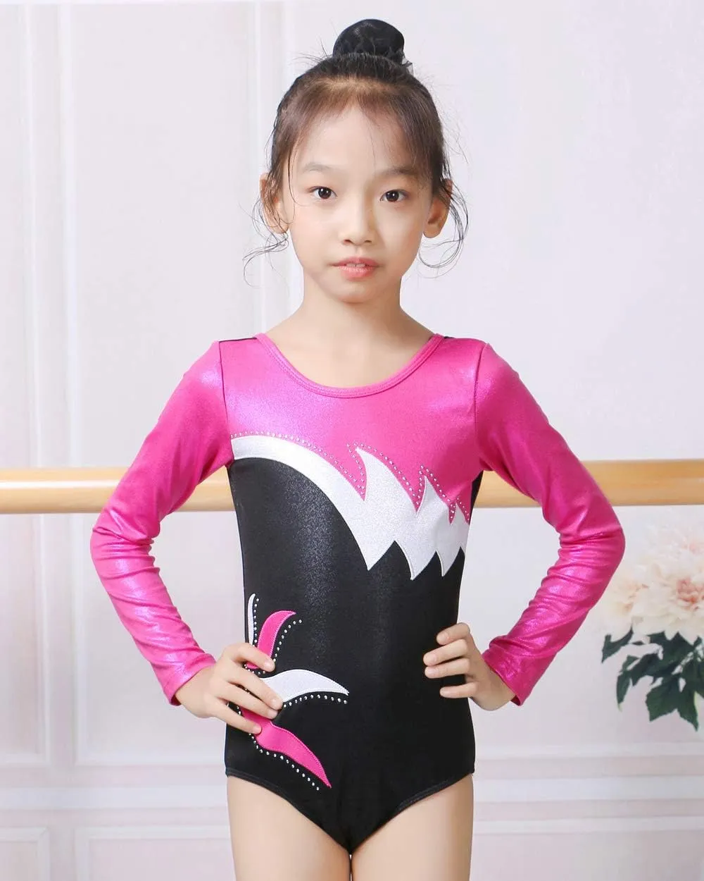 BAOHULU Girls Gymnastics Leotard Shiny Embroidery Dance Kids Children Athletic Activewear