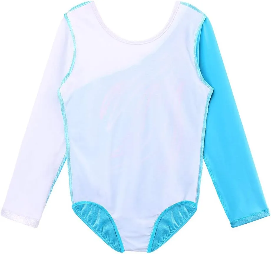 BAOHULU Leotards for Girls Gymnastics Long Sleeve Embroidery Shiny Black Diamond Dance Clothes