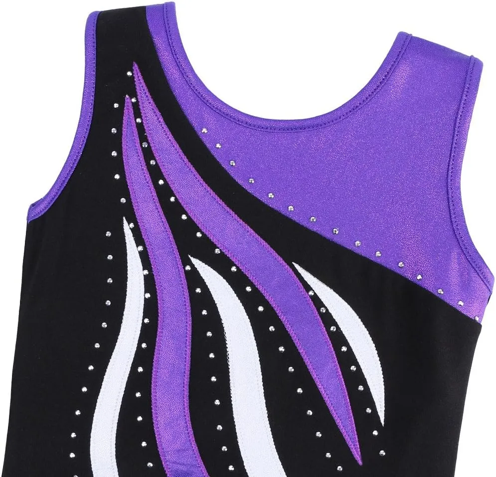 BAOHULU Leotards Girls Gymnastics Embroidery Shiny Aqua Rose Diamond Dance Clothes
