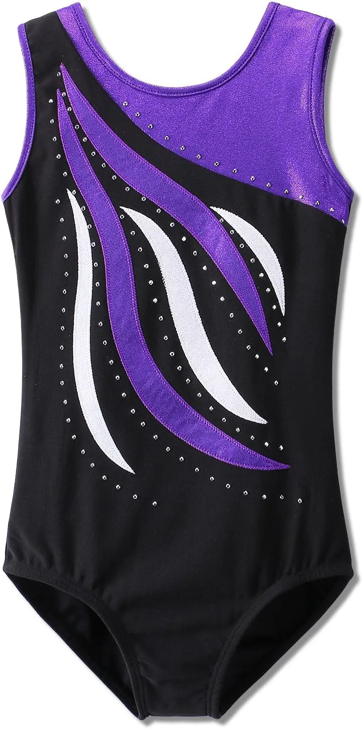 BAOHULU Leotards Girls Gymnastics Embroidery Shiny Aqua Rose Diamond Dance Clothes