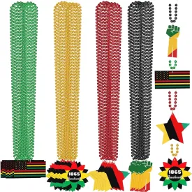 Batiyeer Black History Month Beaded Necklace African Accessories Mardi Gras Metallic Necklace for Black History Month Africa Party Favor Decoration(48 Pieces,Classic)