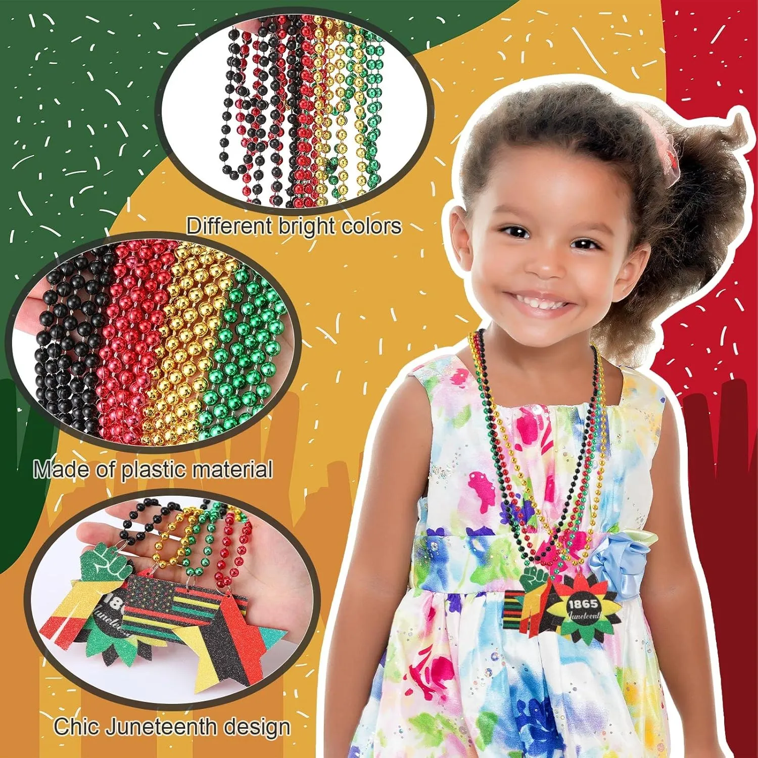 Batiyeer Black History Month Beaded Necklace African Accessories Mardi Gras Metallic Necklace for Black History Month Africa Party Favor Decoration(48 Pieces,Classic)