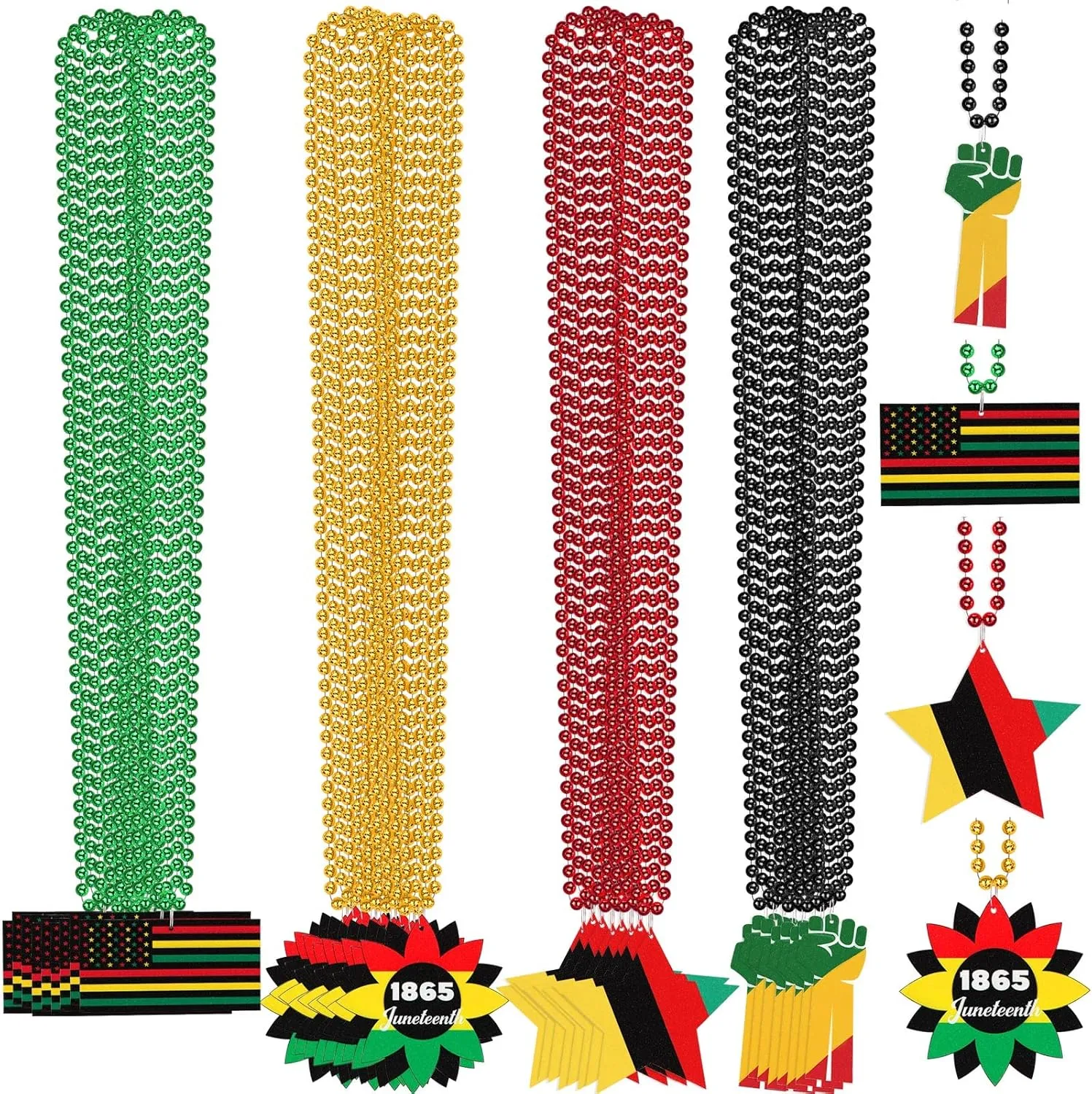 Batiyeer Black History Month Beaded Necklace African Accessories Mardi Gras Metallic Necklace for Black History Month Africa Party Favor Decoration(48 Pieces,Classic)