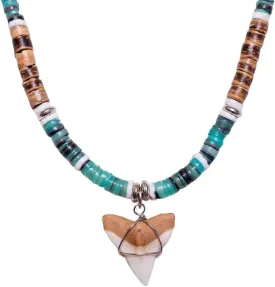 BlueRica Shark Tooth on Coconut & Shell Beads Necklace (20" 3U)