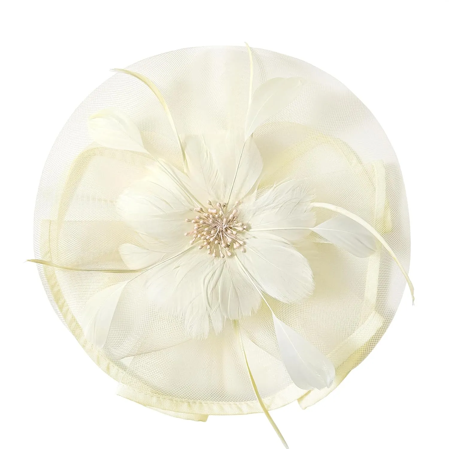 Century Star Womens Fascinator for Women Kentucky Hats Derby Tea Party 2025 Mesh Flower with Feather Wedding Church Hat