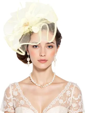 Century Star Womens Fascinator for Women Kentucky Hats Derby Tea Party 2025 Mesh Flower with Feather Wedding Church Hat