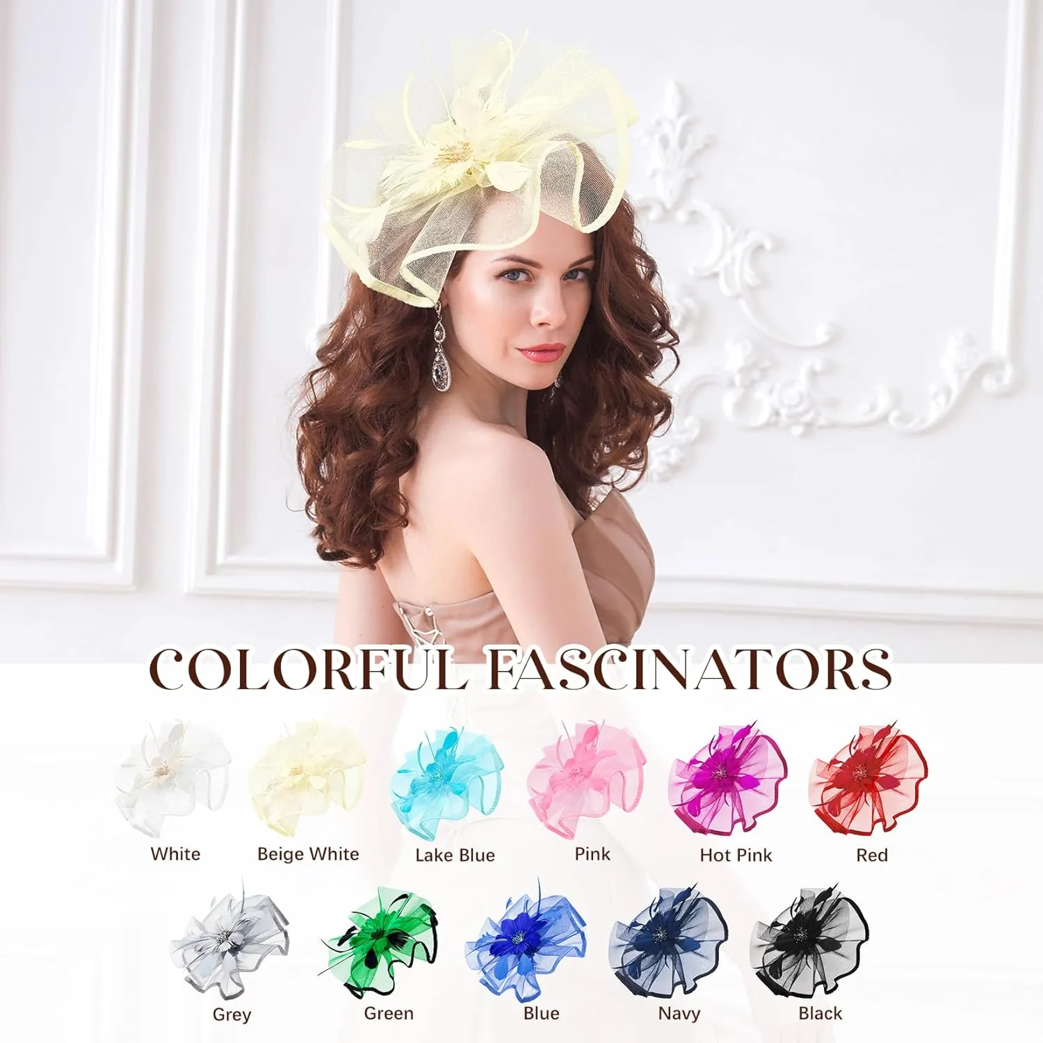 Century Star Womens Fascinator for Women Kentucky Hats Derby Tea Party 2025 Mesh Flower with Feather Wedding Church Hat