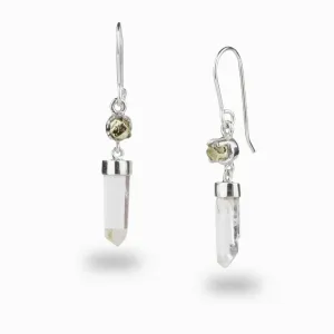 Clear Quartz & Pyrite Drop Earrings