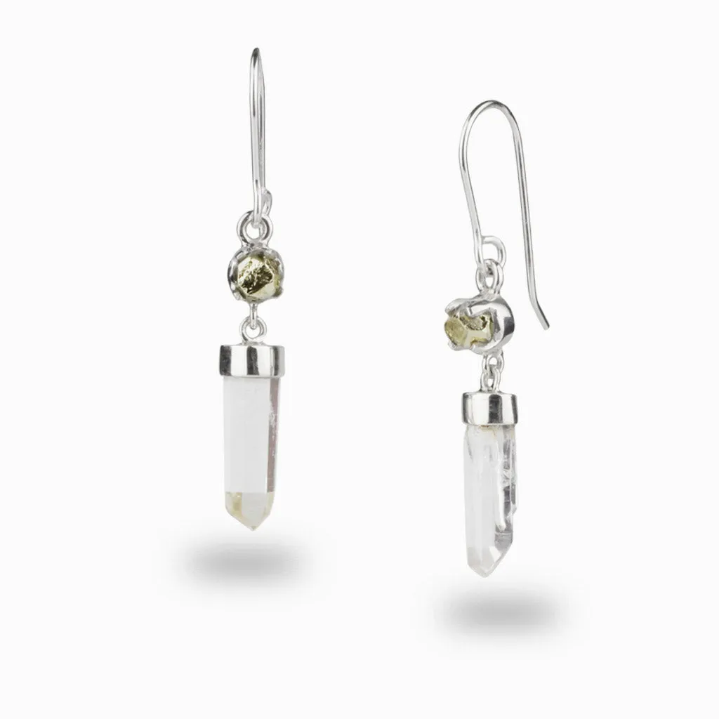Clear Quartz & Pyrite Drop Earrings