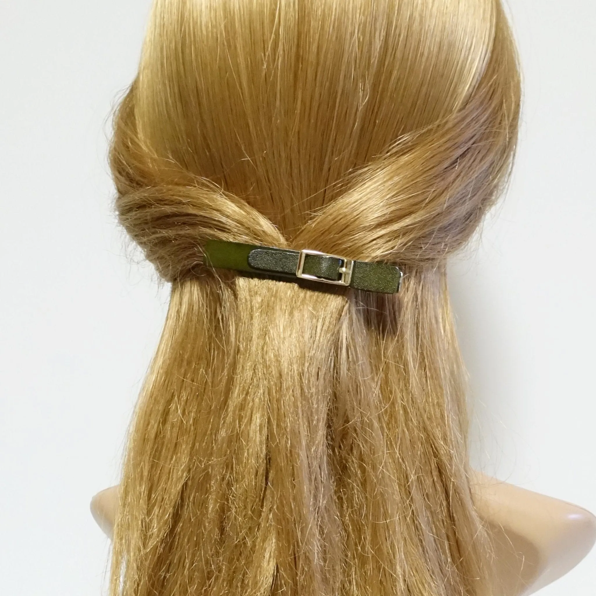 cow leather hair clip buckle decorated 2 prong hair clip for women