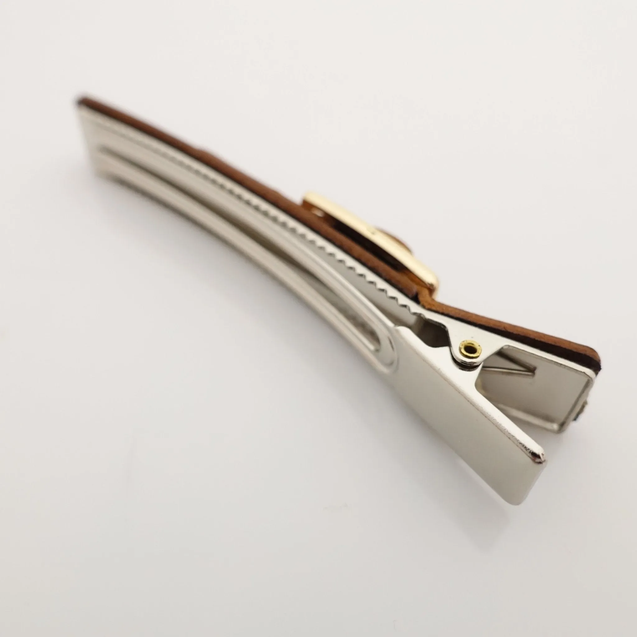 cow leather hair clip buckle decorated 2 prong hair clip for women