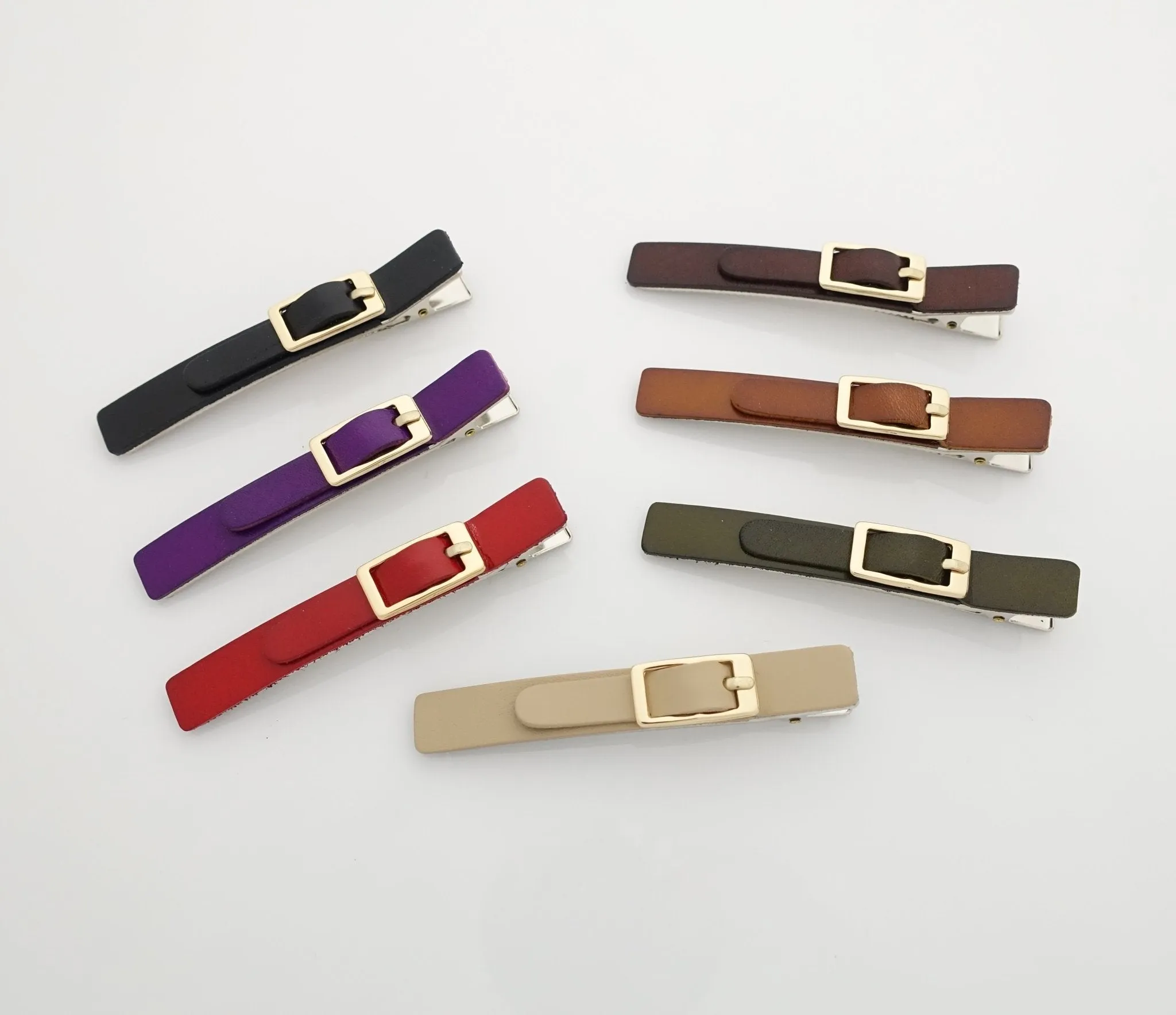 cow leather hair clip buckle decorated 2 prong hair clip for women