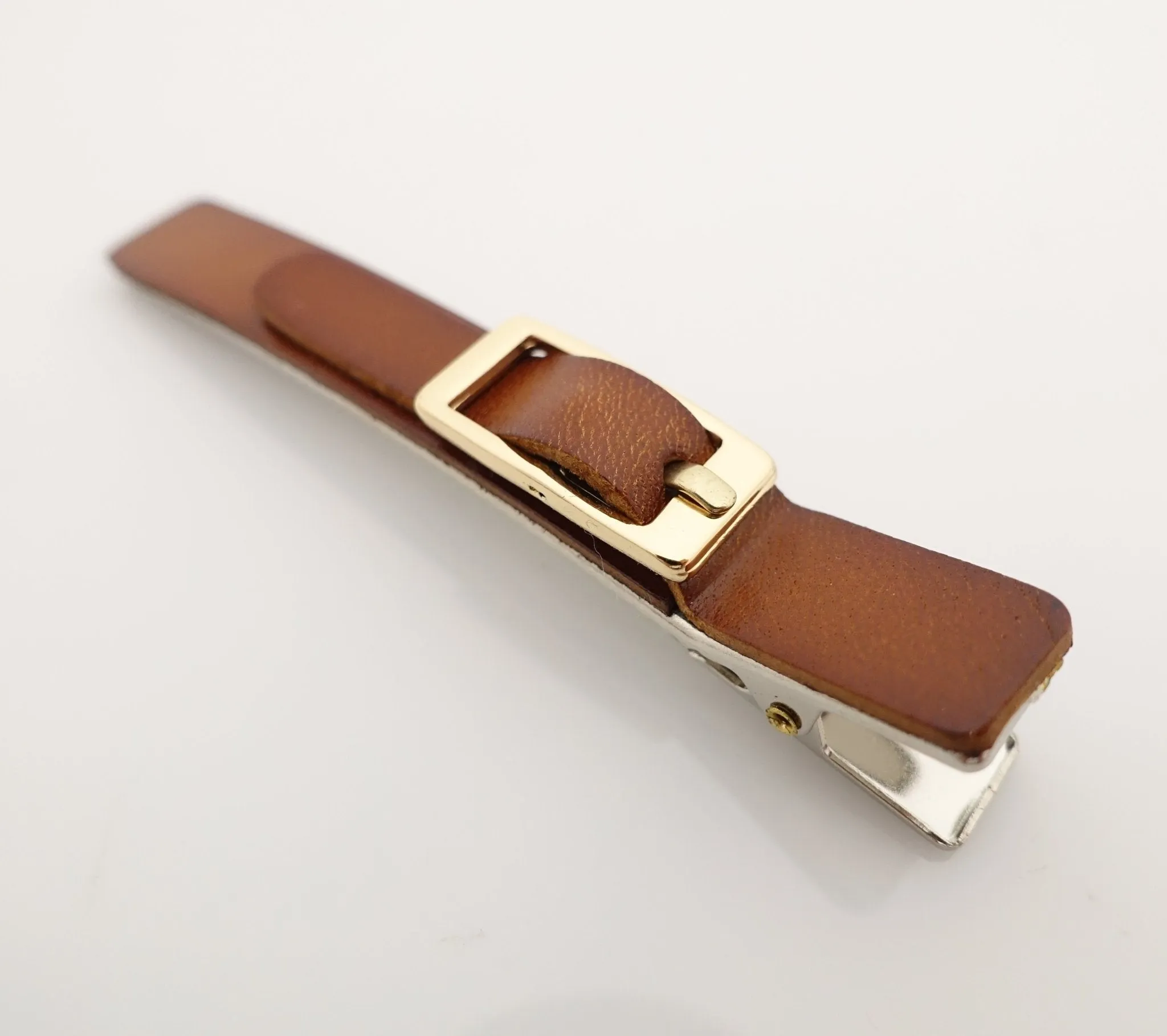 cow leather hair clip buckle decorated 2 prong hair clip for women