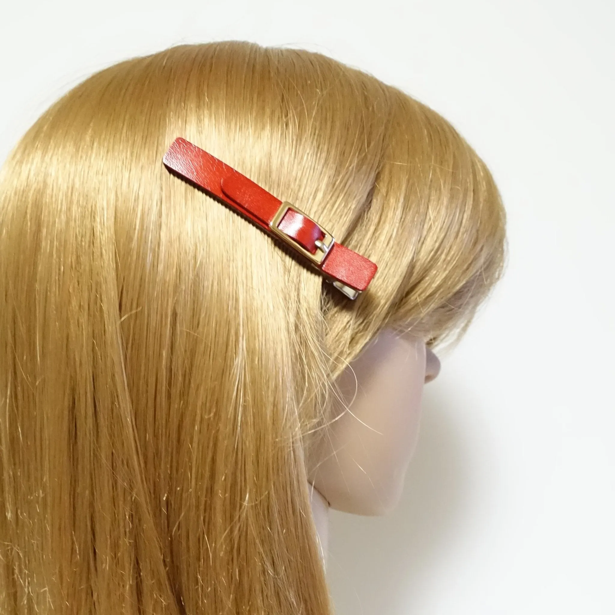 cow leather hair clip buckle decorated 2 prong hair clip for women
