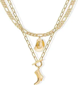 Cowboy Hat Boot Pendant Necklace for Women Layer Dainty Western Cowgirl Hat Boot Charms Chain Necklace Shell Necklace Summer Seashell Beach 18k Starfish Surfer Jewelry Gift