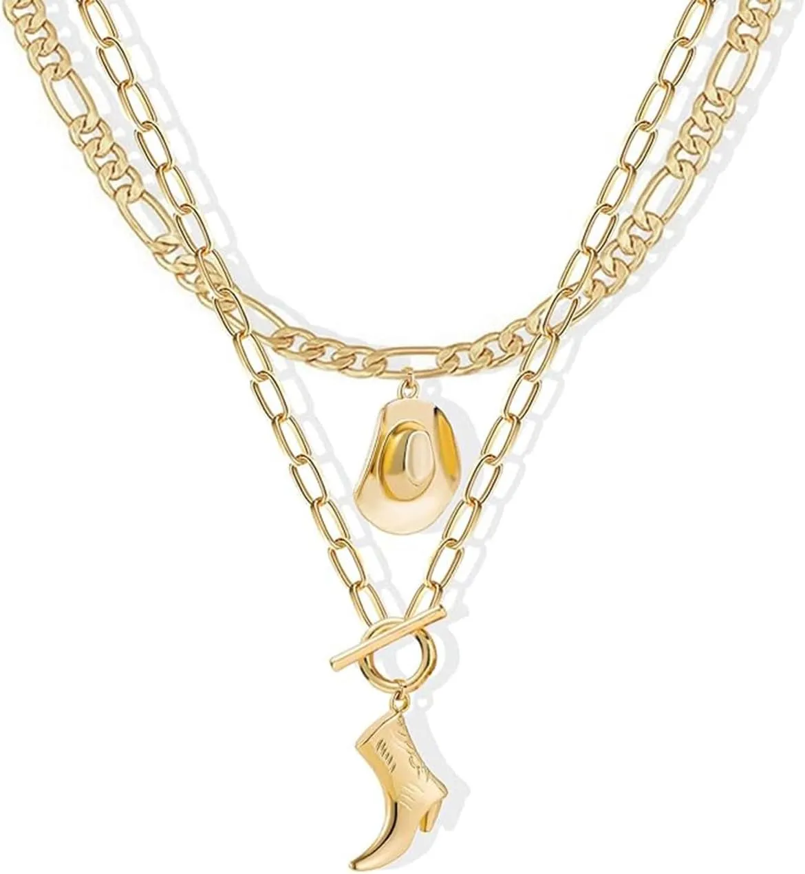 Cowboy Hat Boot Pendant Necklace for Women Layer Dainty Western Cowgirl Hat Boot Charms Chain Necklace Shell Necklace Summer Seashell Beach 18k Starfish Surfer Jewelry Gift