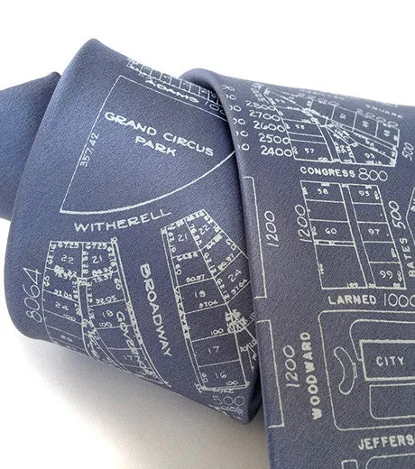 Detroit Map Necktie, Campus Martius Silk Tie