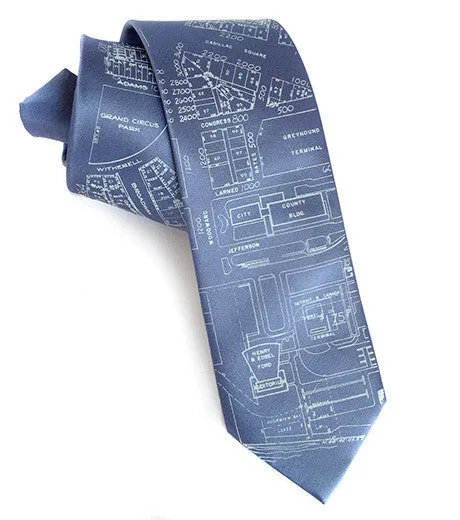 Detroit Map Necktie, Campus Martius Silk Tie