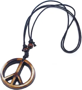 FORUBUS Peace Sign Pendant Necklace Retro Hippie Style Peace and Love Symbol Distressed Charm Rope Necklace for Women Men Jewelry
