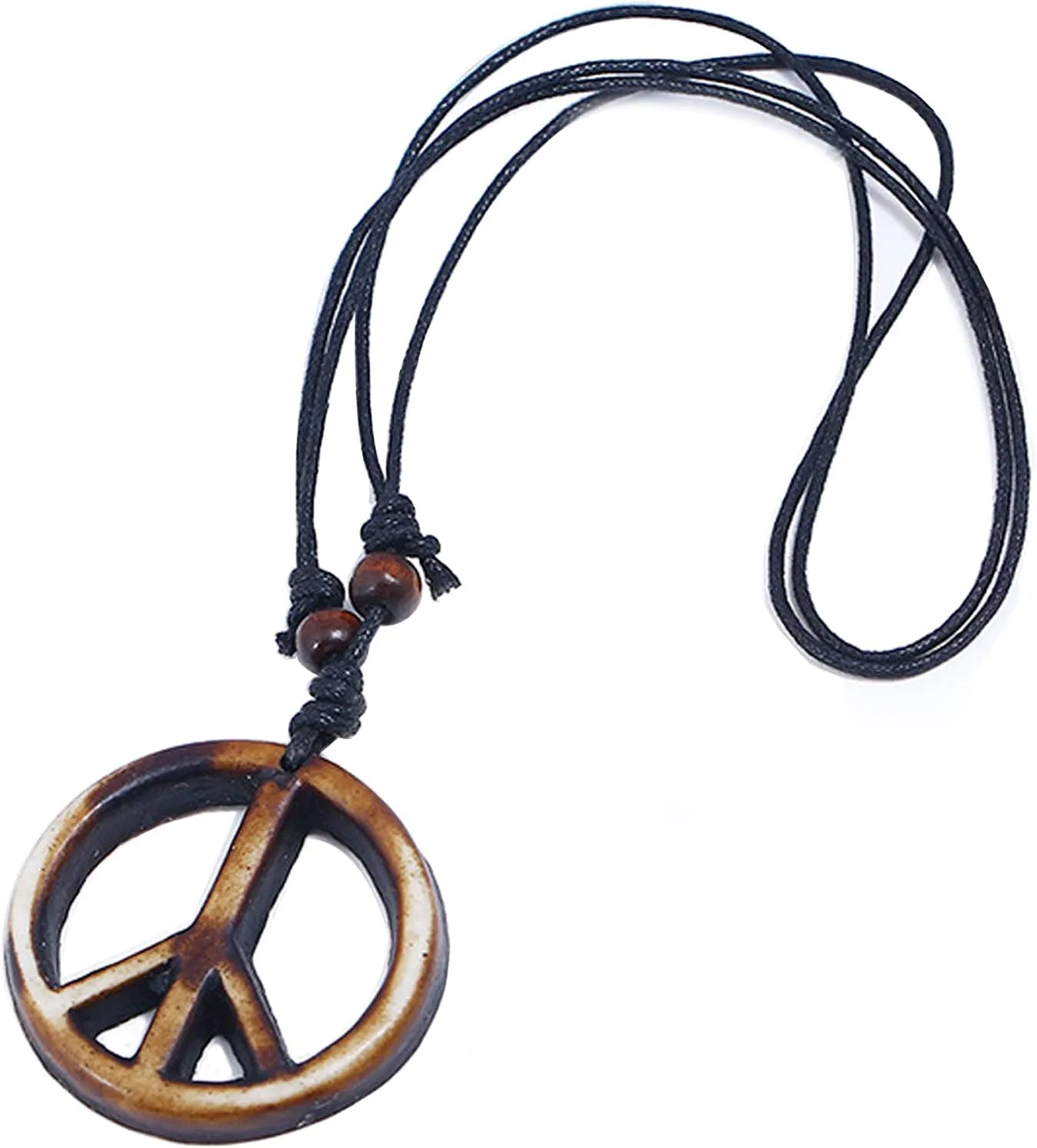 FORUBUS Peace Sign Pendant Necklace Retro Hippie Style Peace and Love Symbol Distressed Charm Rope Necklace for Women Men Jewelry