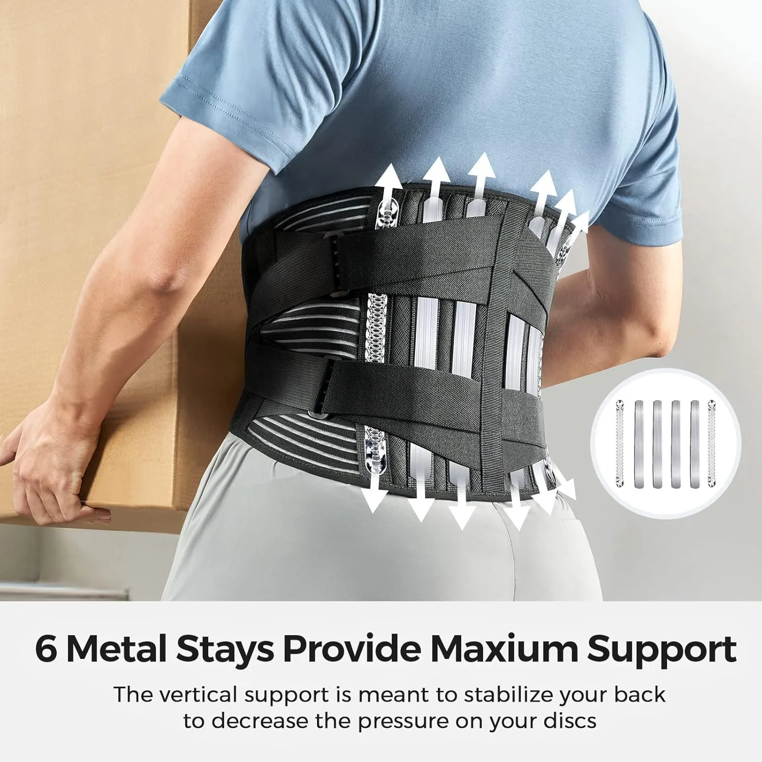 FREETOO Back Braces for Lower Back Pain Relief with 6 Stays, Breathable Back Support Belt for Men/Women for work , Anti-skid lumbar support belt with 16-hole Mesh for sciatica(M)