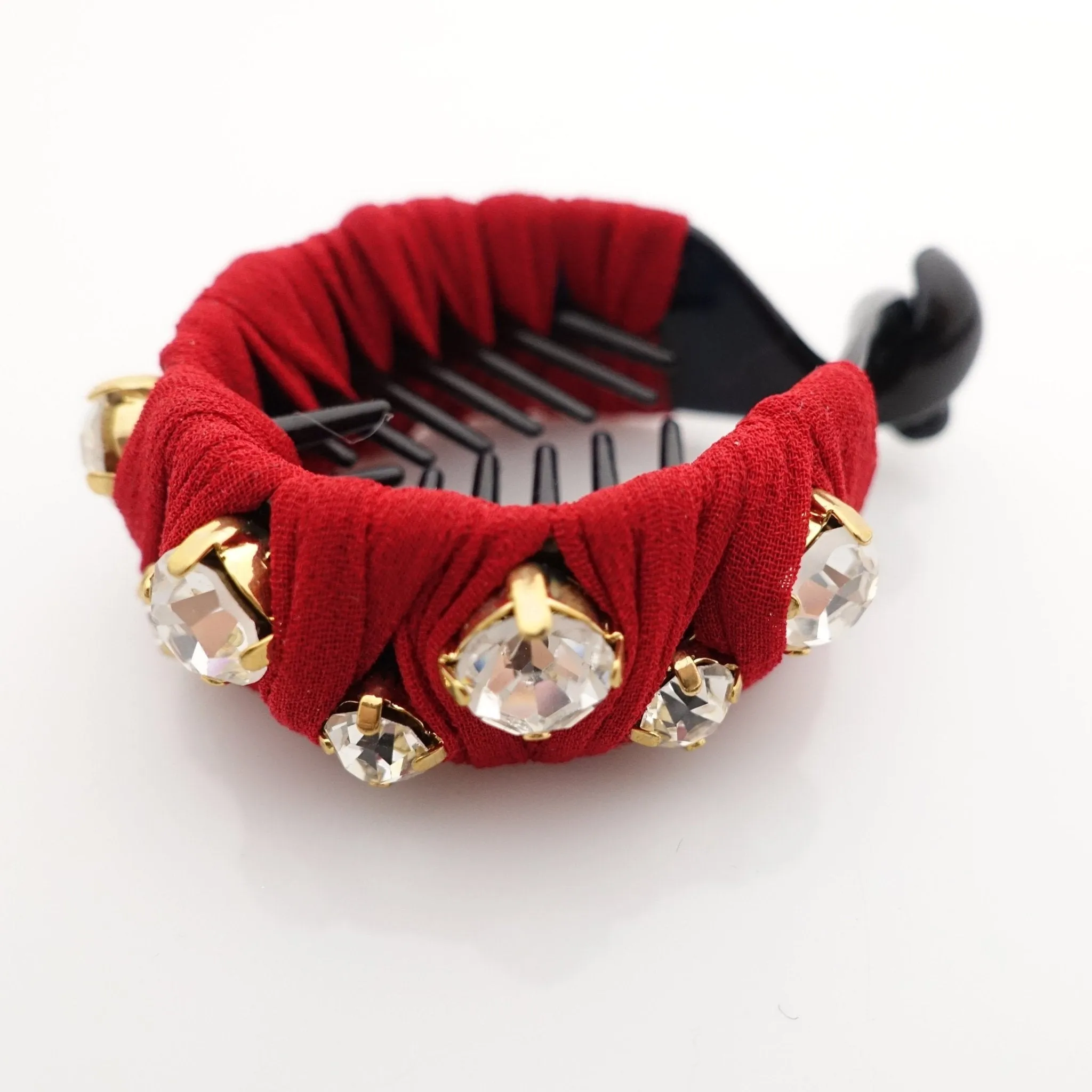 glass rhinestone fabric wrapped ponytail clip women hair accessory