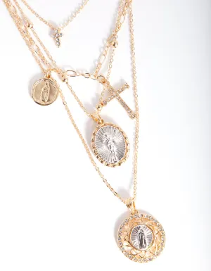 Gold Cross & Pendant Layered Necklace