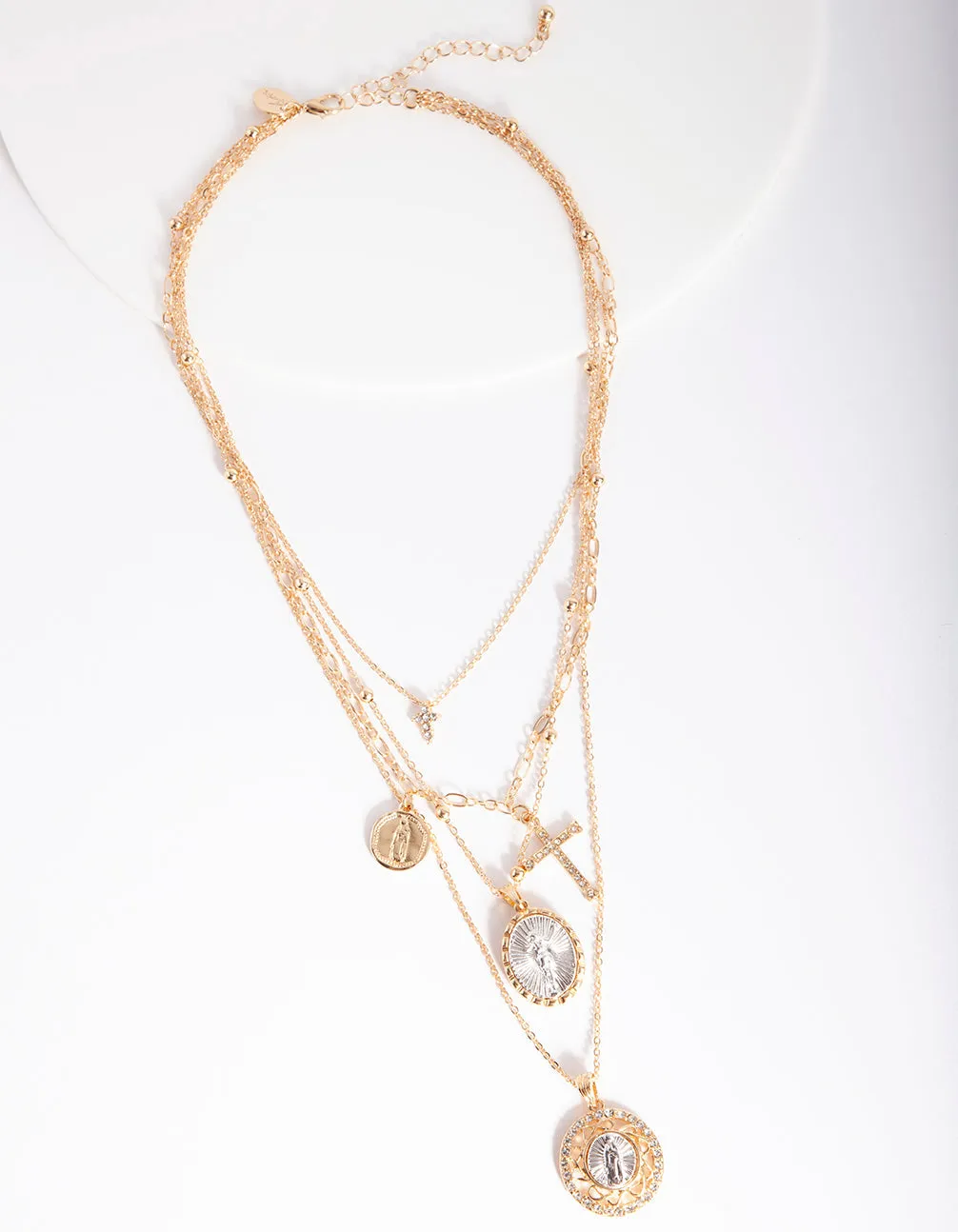 Gold Cross & Pendant Layered Necklace