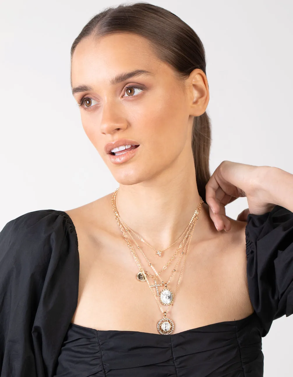 Gold Cross & Pendant Layered Necklace